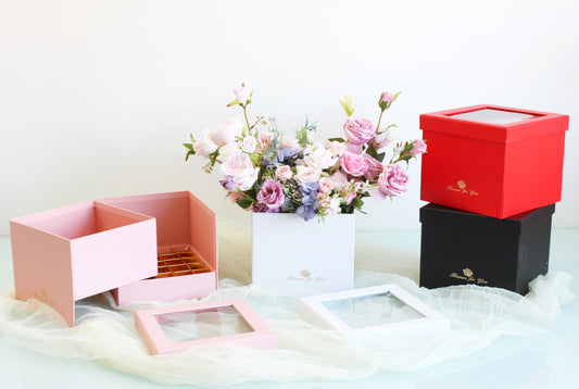 8.75 Square Double Level Surprise Box - Pink - LO Florist Supplies