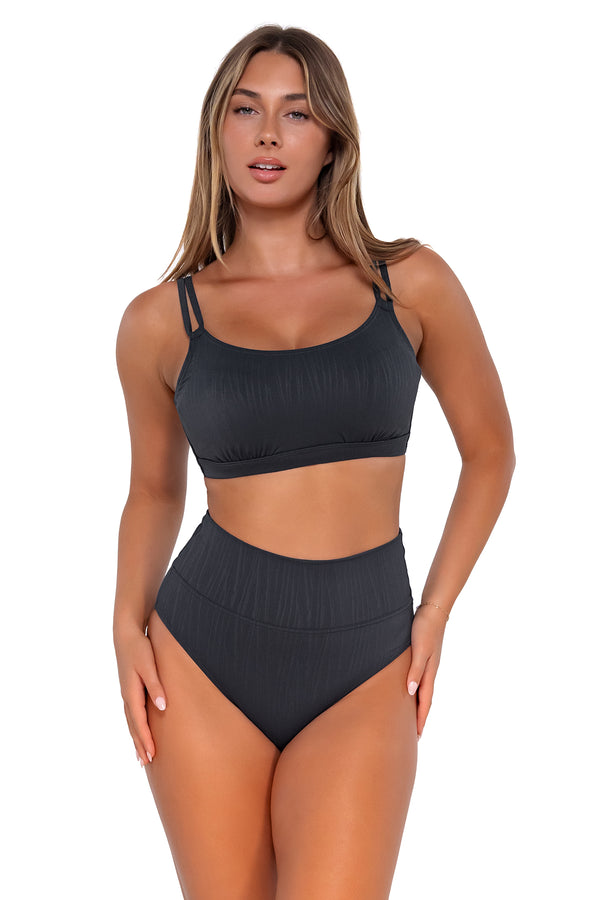 Slate Seagrass Texture Taylor Tankini: Swimwear with Built-in Bra