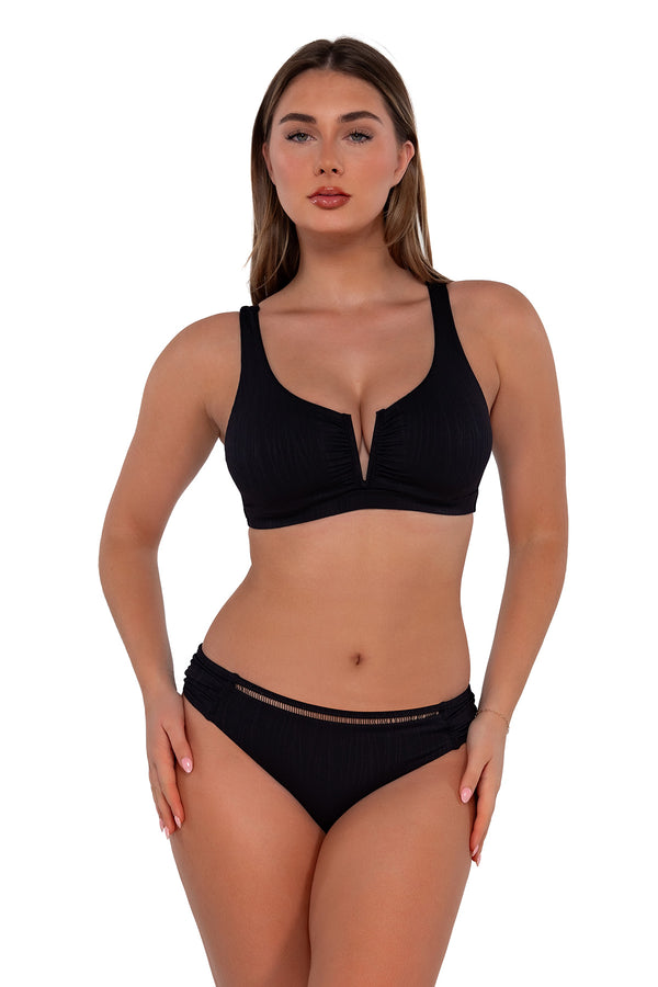 Black Seagrass Texture Simone Tankini: Slim-Fit, Cup-Sized Top