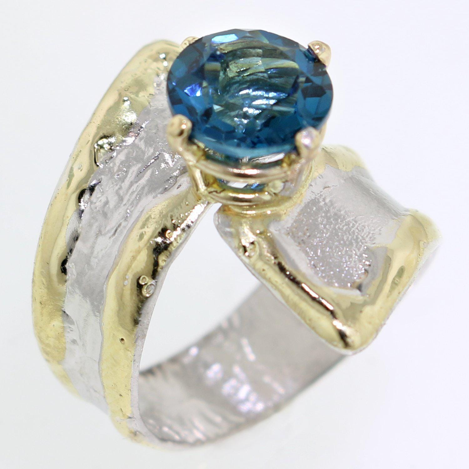 14K Gold & Crystalline Silver London Blue Topaz Ring - 31925 - Fusion ...