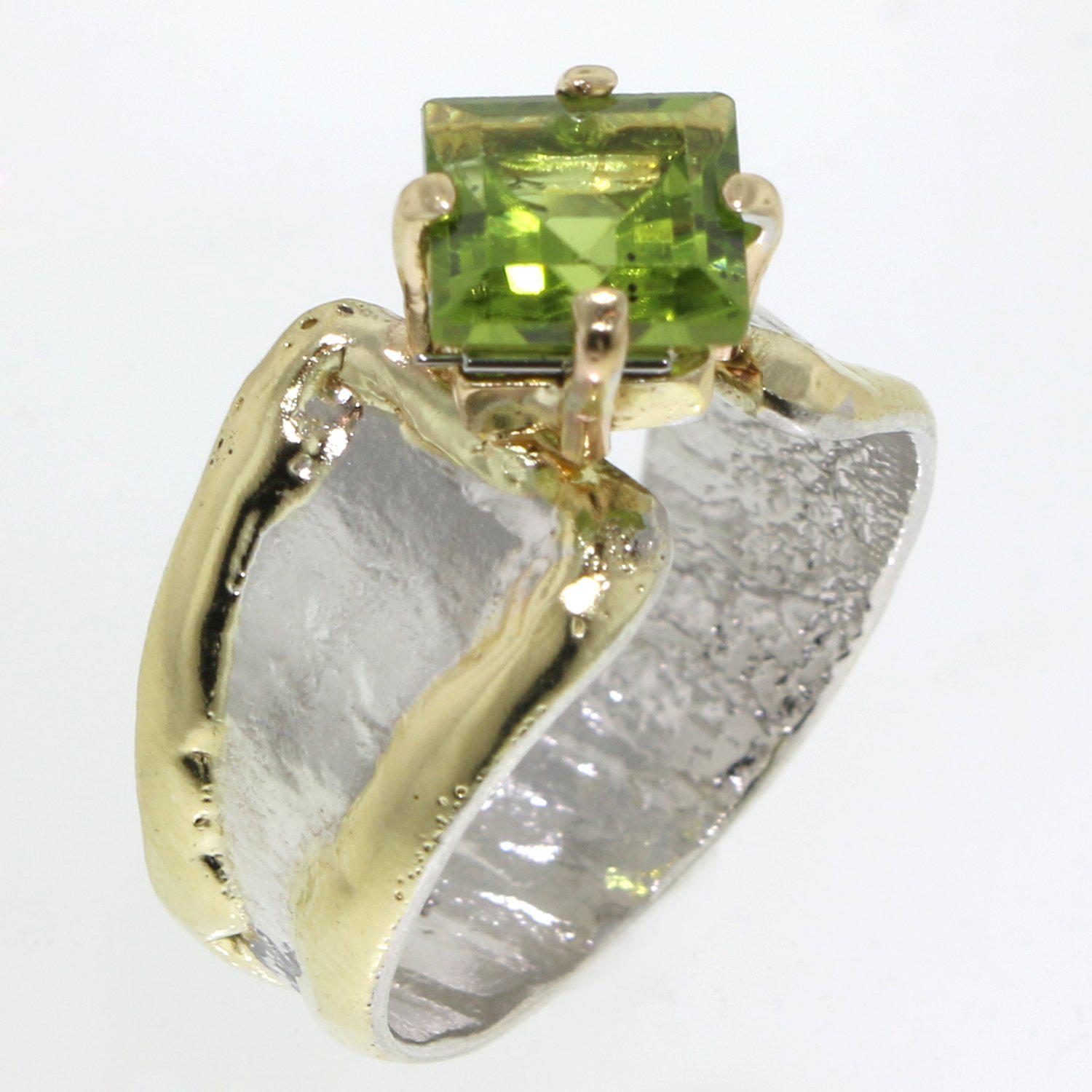 14K Gold & Crystalline Silver Peridot Ring - 31928 - Fusion Designs