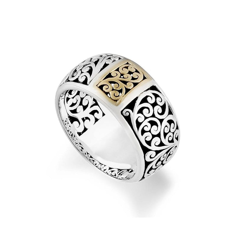 18K Yellow Gold Sterling Silver Signature Scroll Band Ring - GRU2445 ...