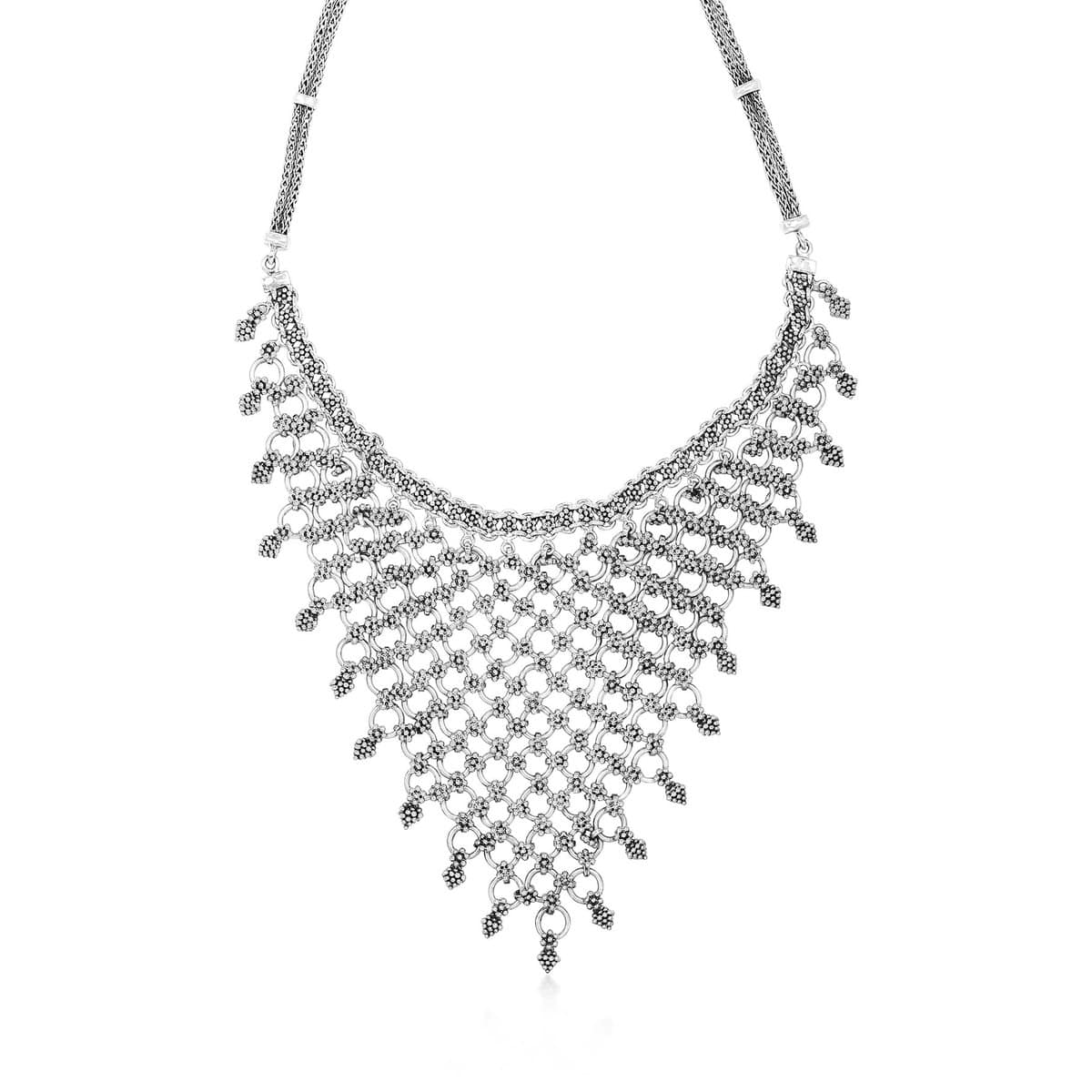 Sterling Silver Classic Granulated Bib Necklace - NP8155-15448 - Lois Hill