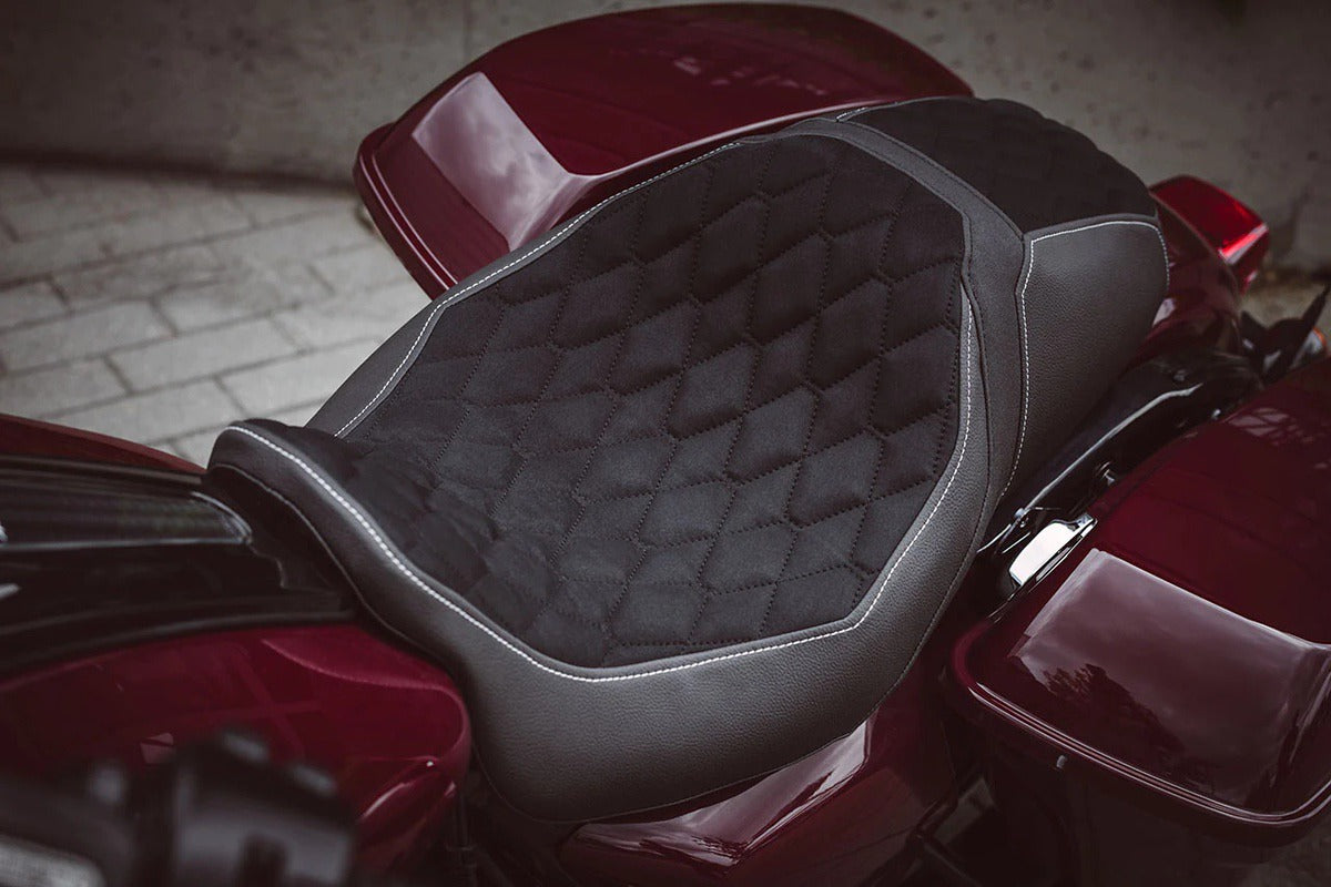 Luimoto seat cover for Harley-Davidson motorcycle made from marine-grade and weather-resistant materials