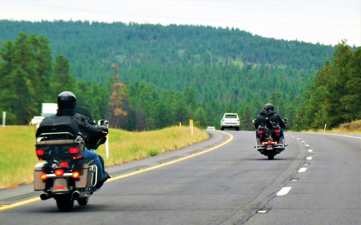 Motorcyclists on Cowboy Trail (Highway 22) from Mayerthorpe to Lundbreck