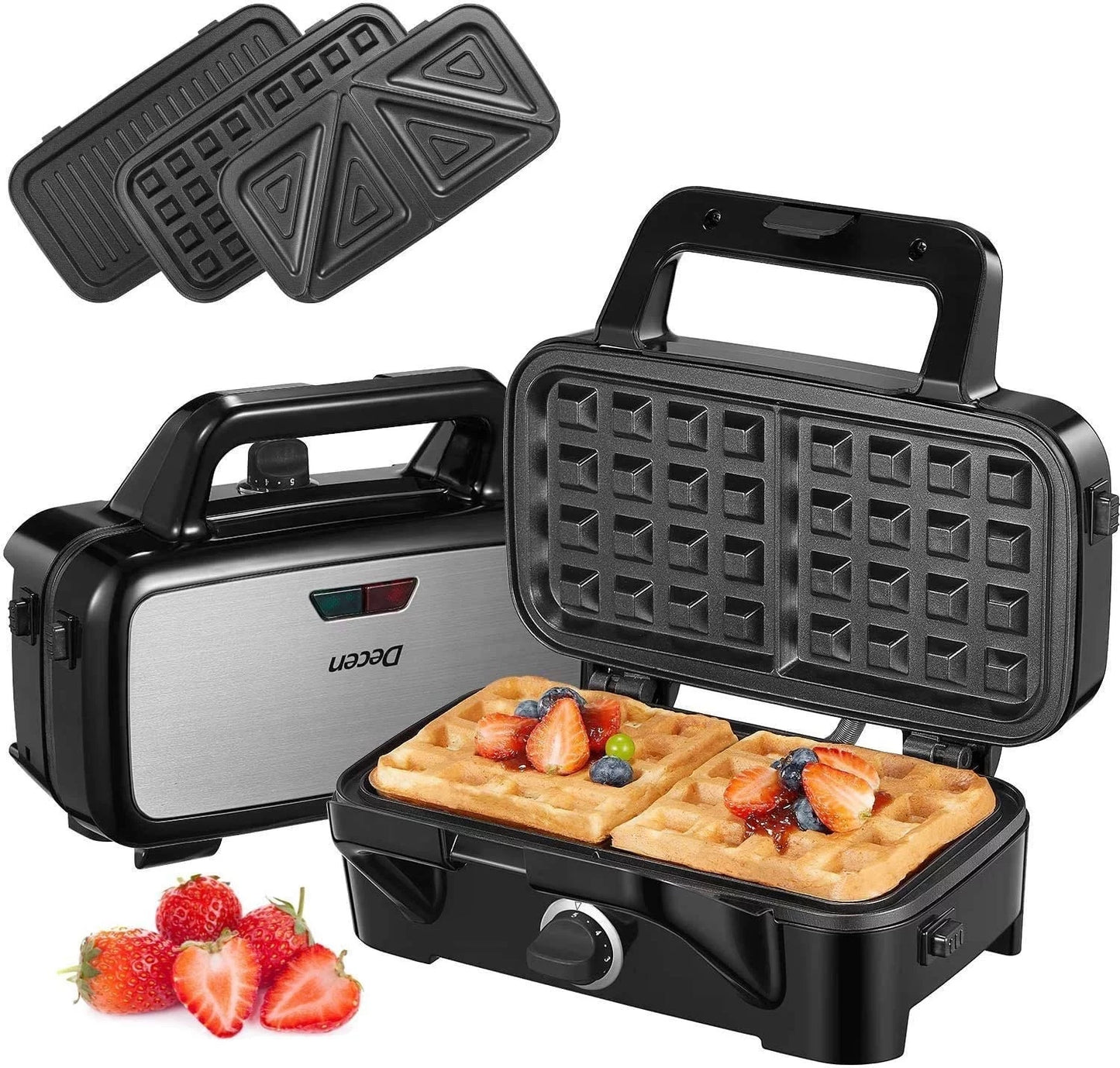 Decen 3-in-1 Sandwich Maker with Removable Plates, 1200W, Black