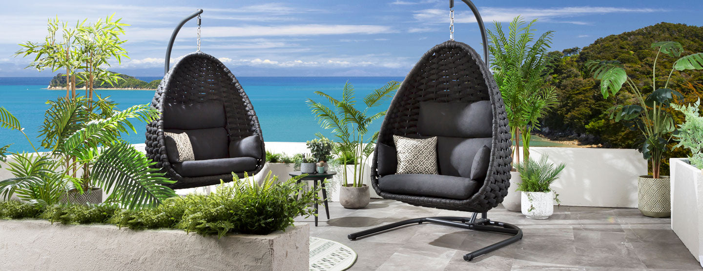 Set of 2 Garden Egg Chairs - Luxury Outdoor Rope Hanging Chair Grey