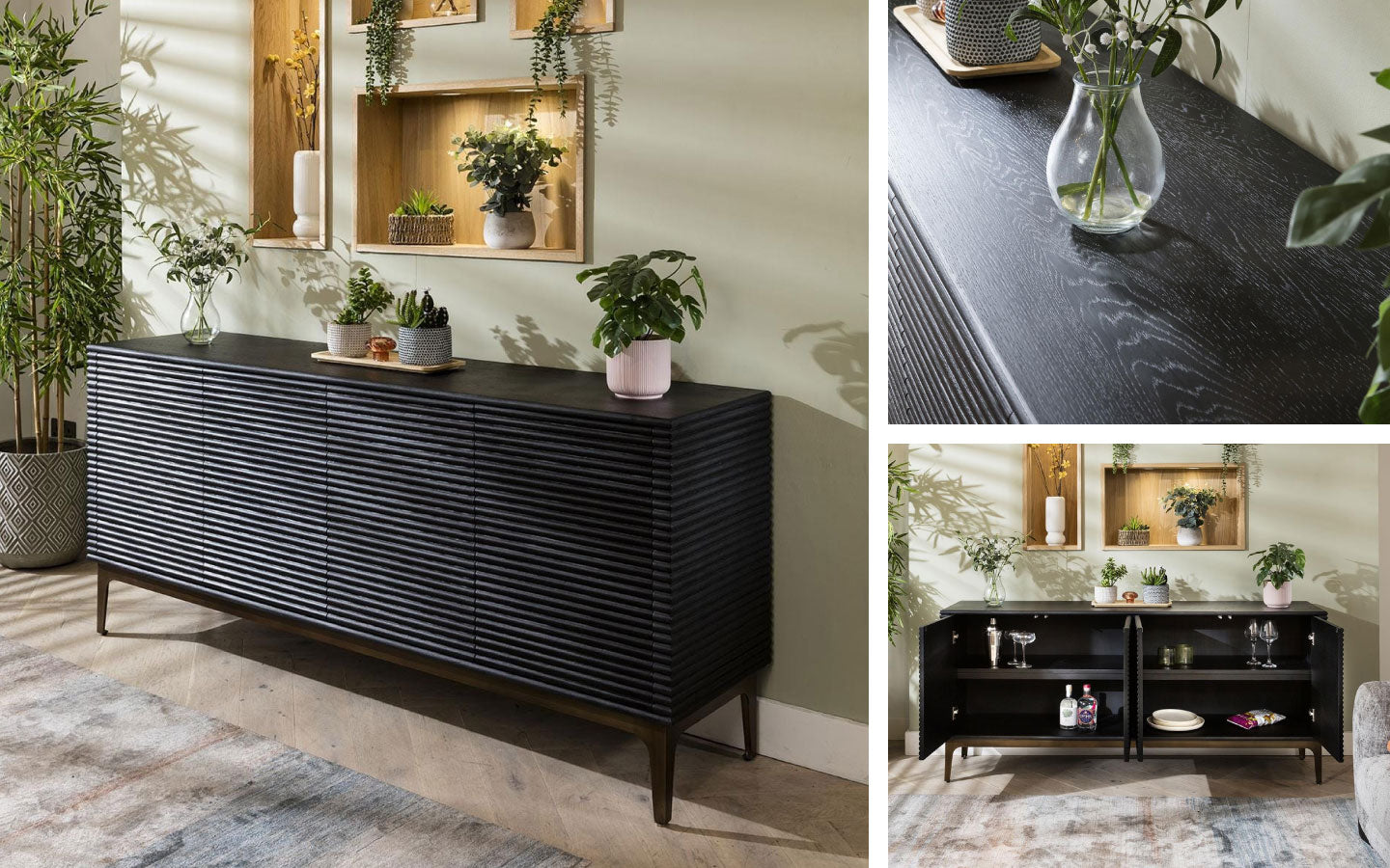 Baza 4 Door Sideboard Cabinet Fluted Black Oak