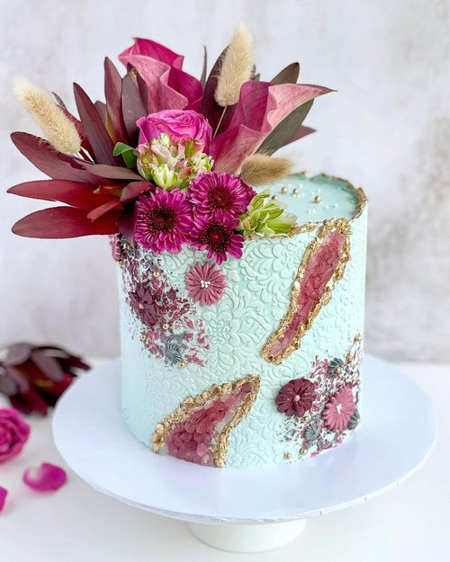 Pink & Teal Modern Art Birthday Cake - Sweet E