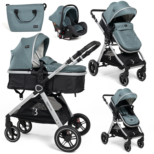 Poussette Bébé Combinée Trio Pack 3 en 1 Rose Chassis Haut a Absorption de  Chocs Pliable Siege Auto Réversible Roues Increvables