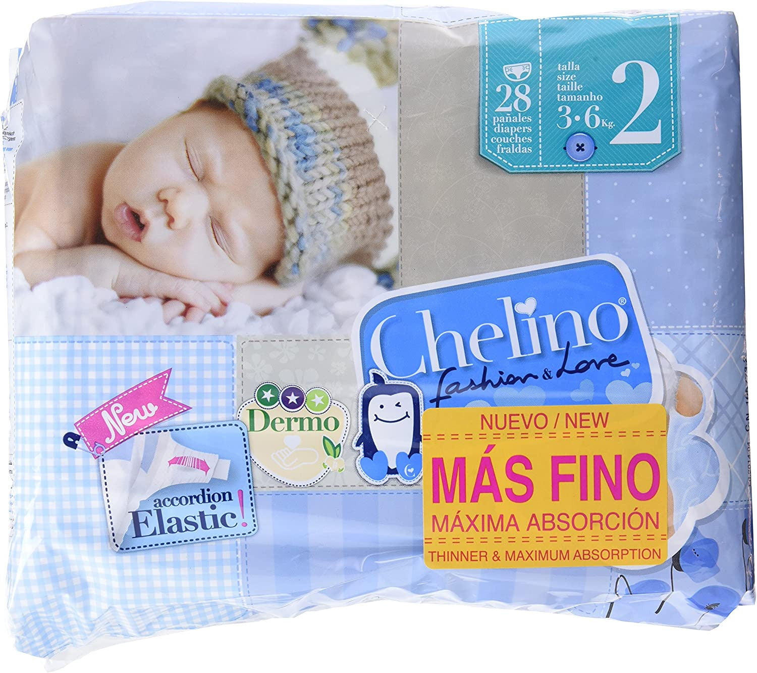 CHELINO PAÑAL INFANTIL FASHION & LOVE T-2 (3-6 KG), 28 PAÑALES