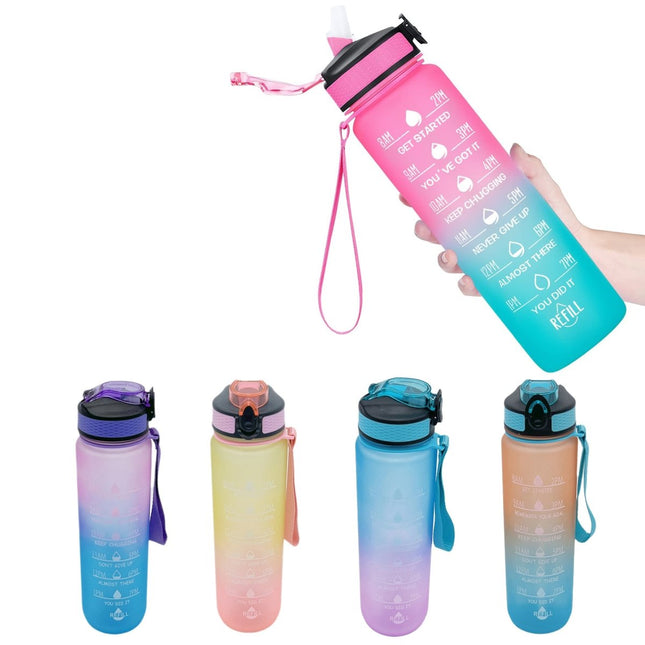 Water Bottle With Time Marker & Straw