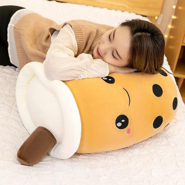 Cute Boba Tea Plush Stuffed Bubble Tea Plushie Cartoon Soft Strawberry Milk Tea  Cup Fruit Pillow Home Hugging Gift for Kids Big Eyes,25CM 