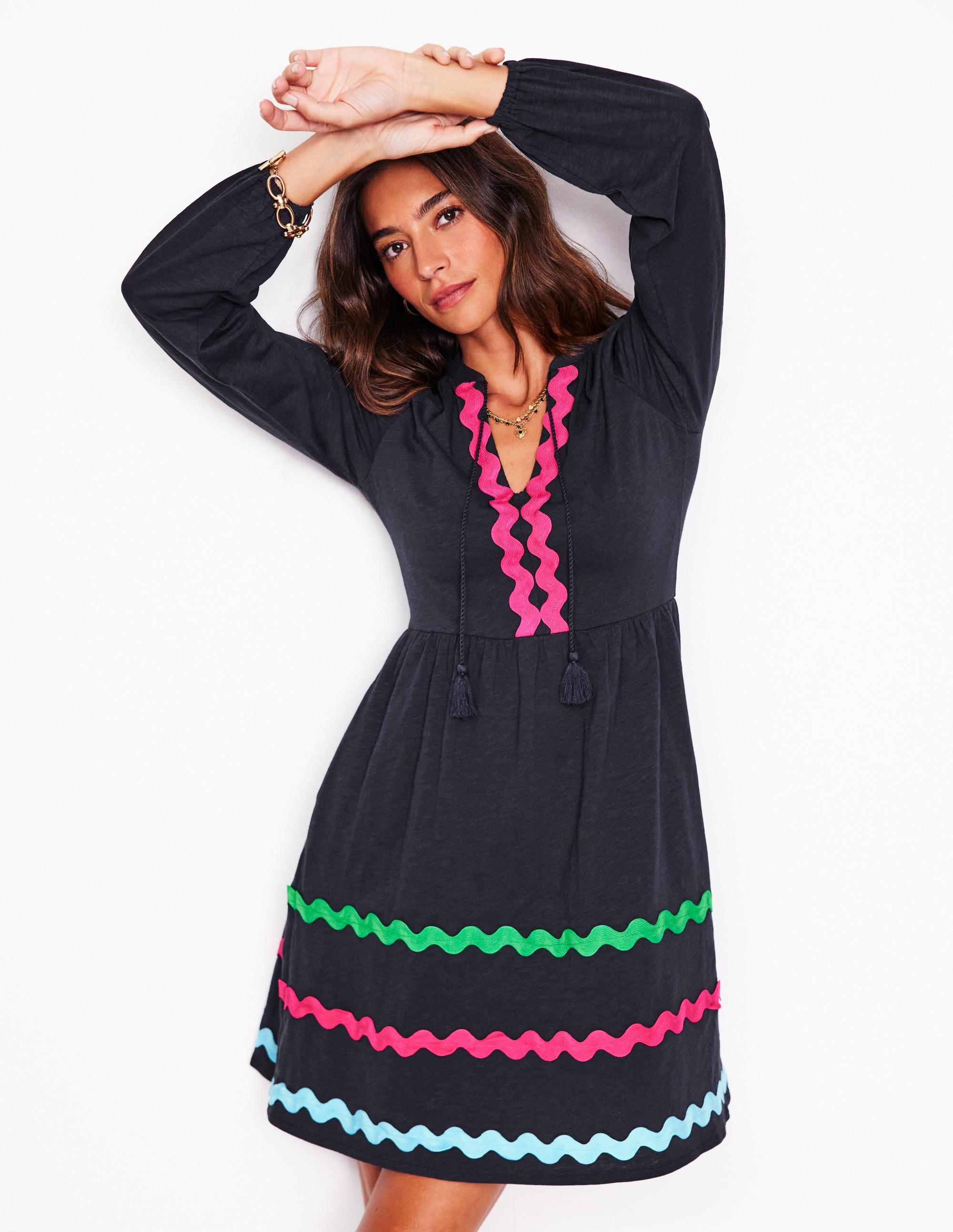 BODEN CORINNA RIC RAC JERSEY DRESSNAVY WOMEN BODEN