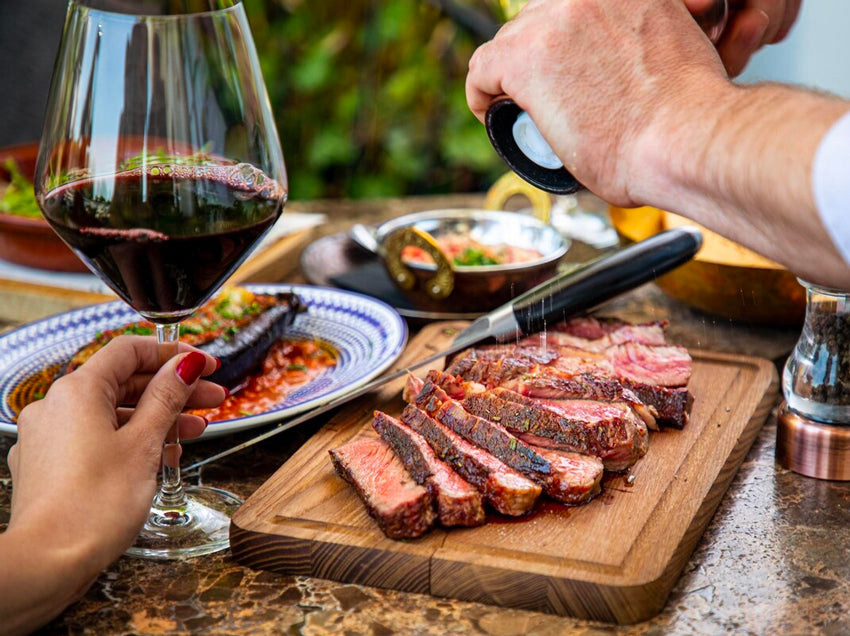 Succulent steak with red wine