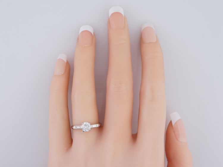 Antique Engagement Ring Art Deco .58 Round Brilliant Cut Diamond in Platinum