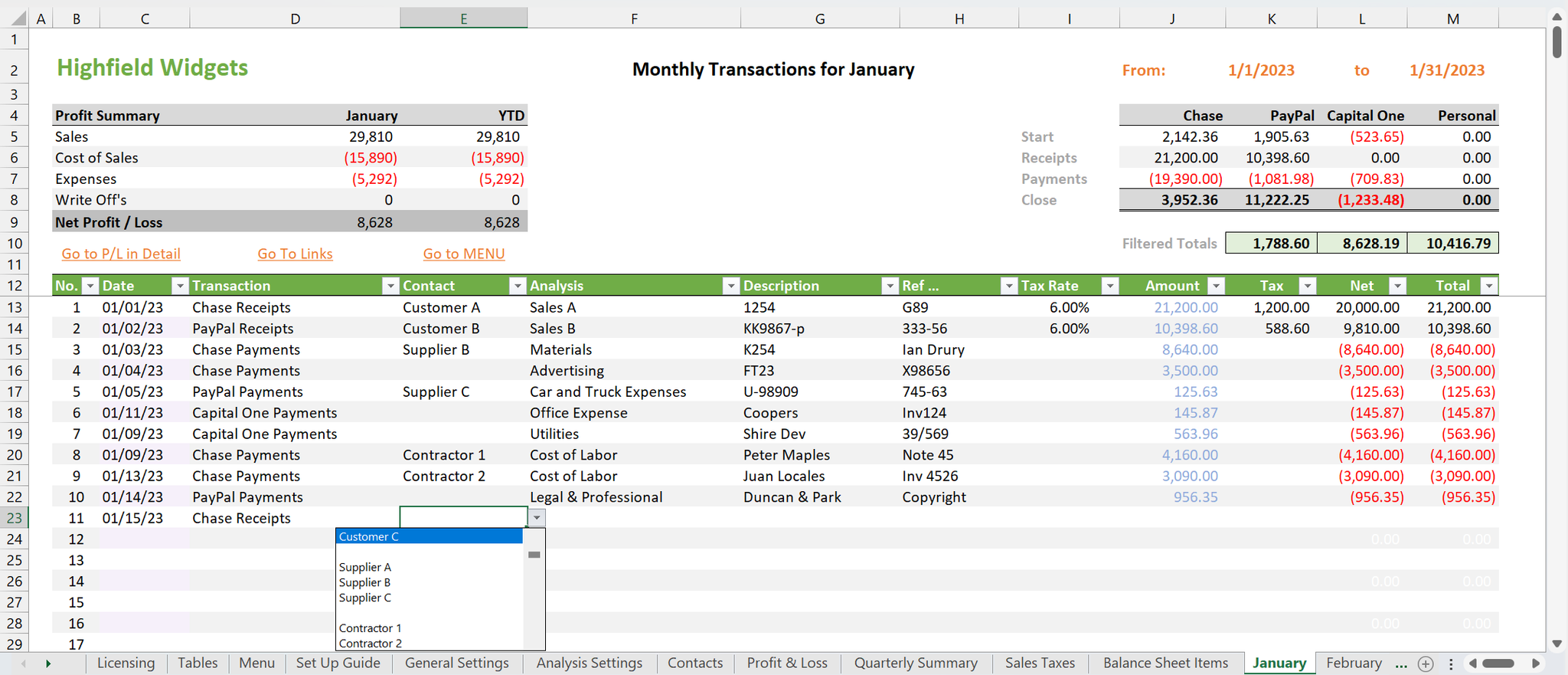 Spreadsheet for Accounting Records