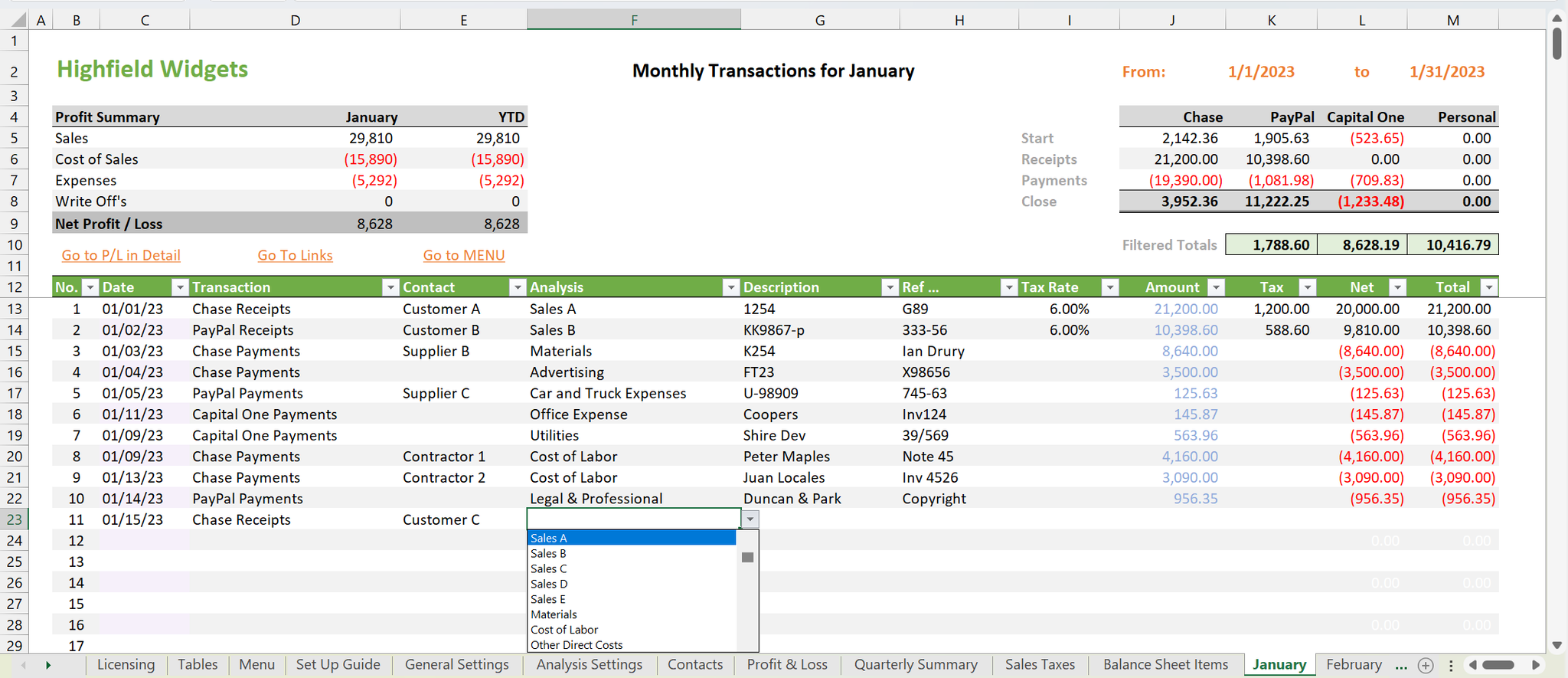 Spreadsheet with Accounting Data