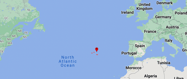 Map location of the Azores archipelago in the middle of the Atlantic Ocean