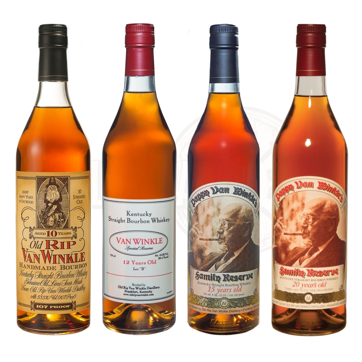 Pappy Van Winkle 10 Year Bourbon, 12 Year, 15 Year & 20 Year Bundle