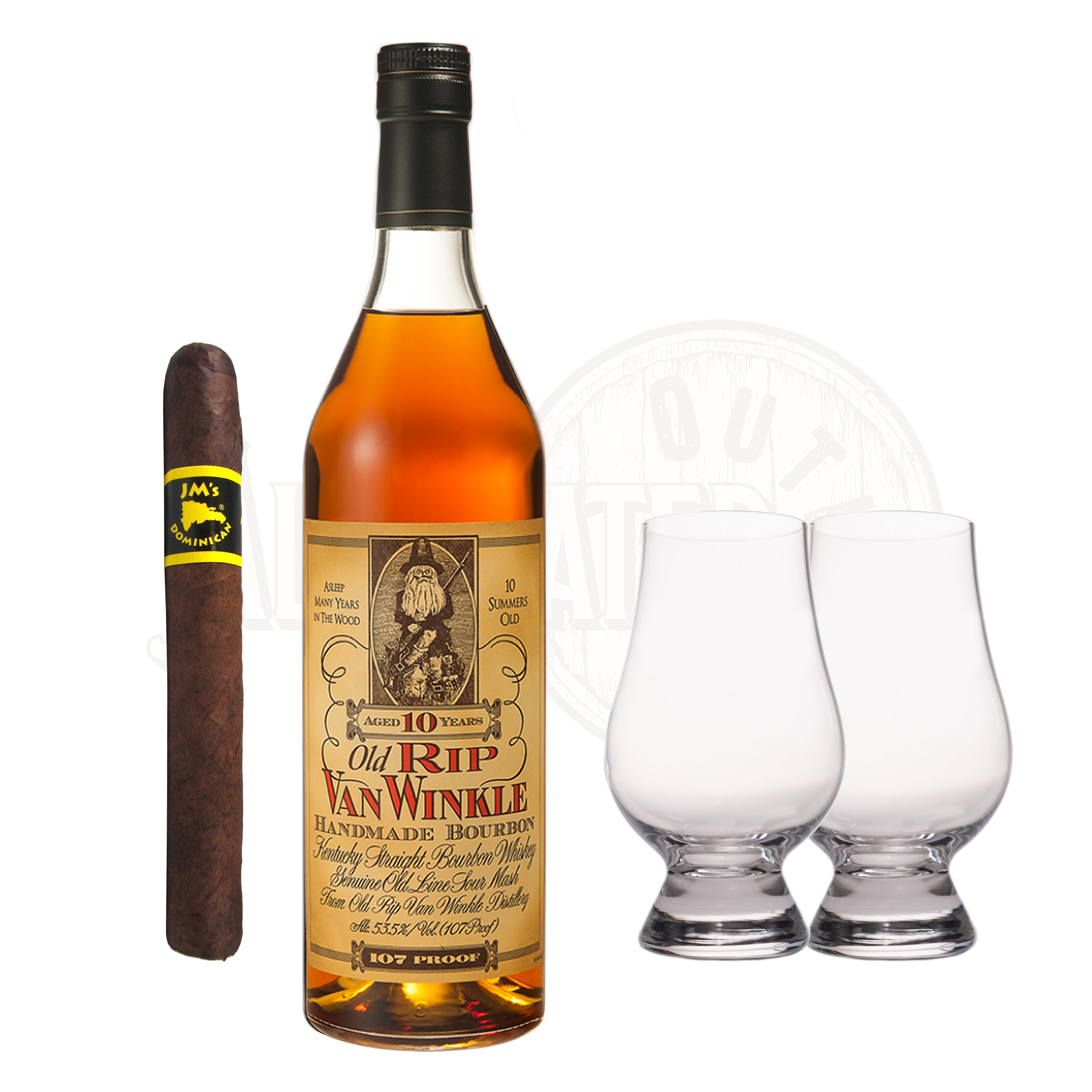 Pappy Van Winkle 10 Year Bourbon with Glencairn Set & Cigar Bundle