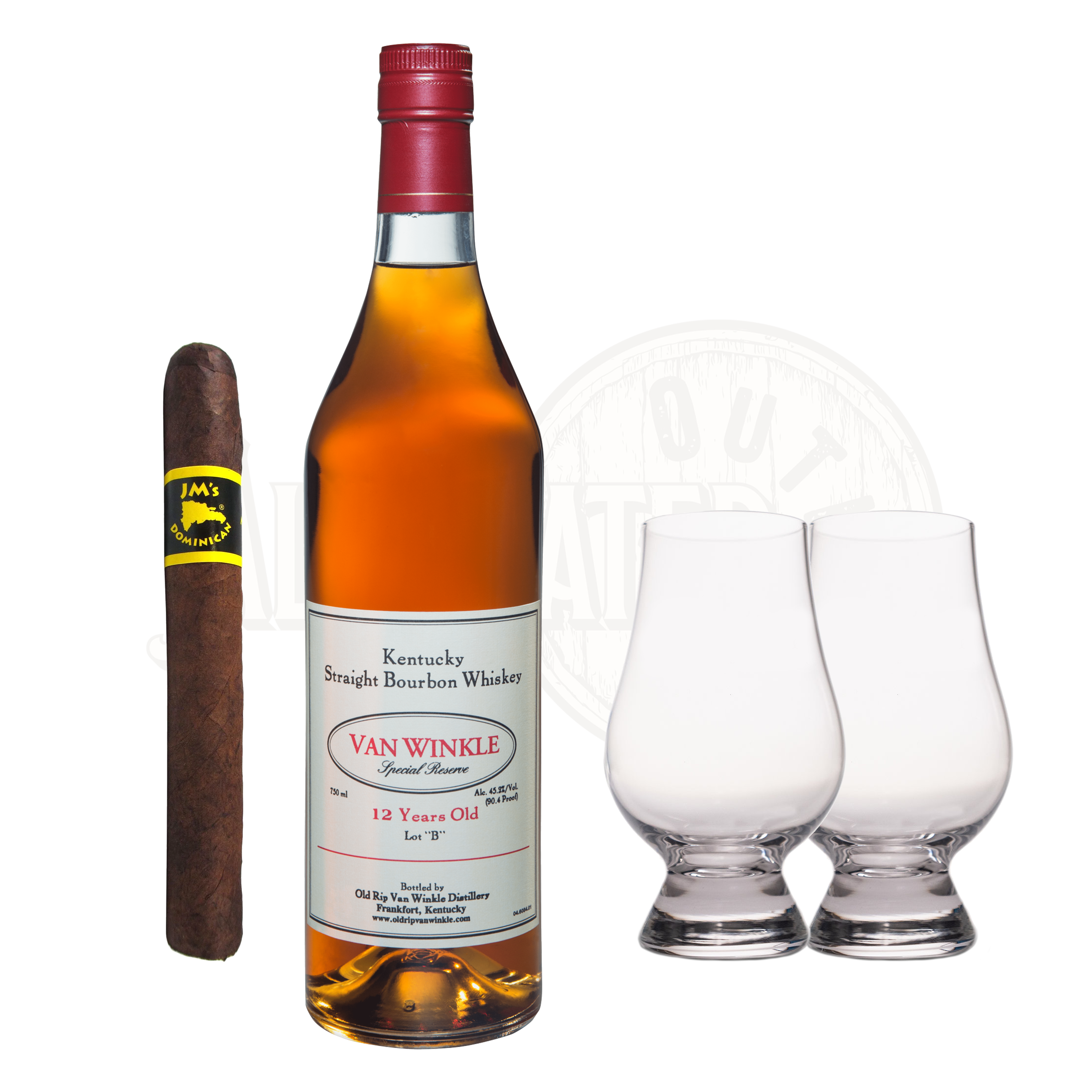 Pappy Van Winkle 12 Year Bourbon with Glencairn Set & Cigar Bundle