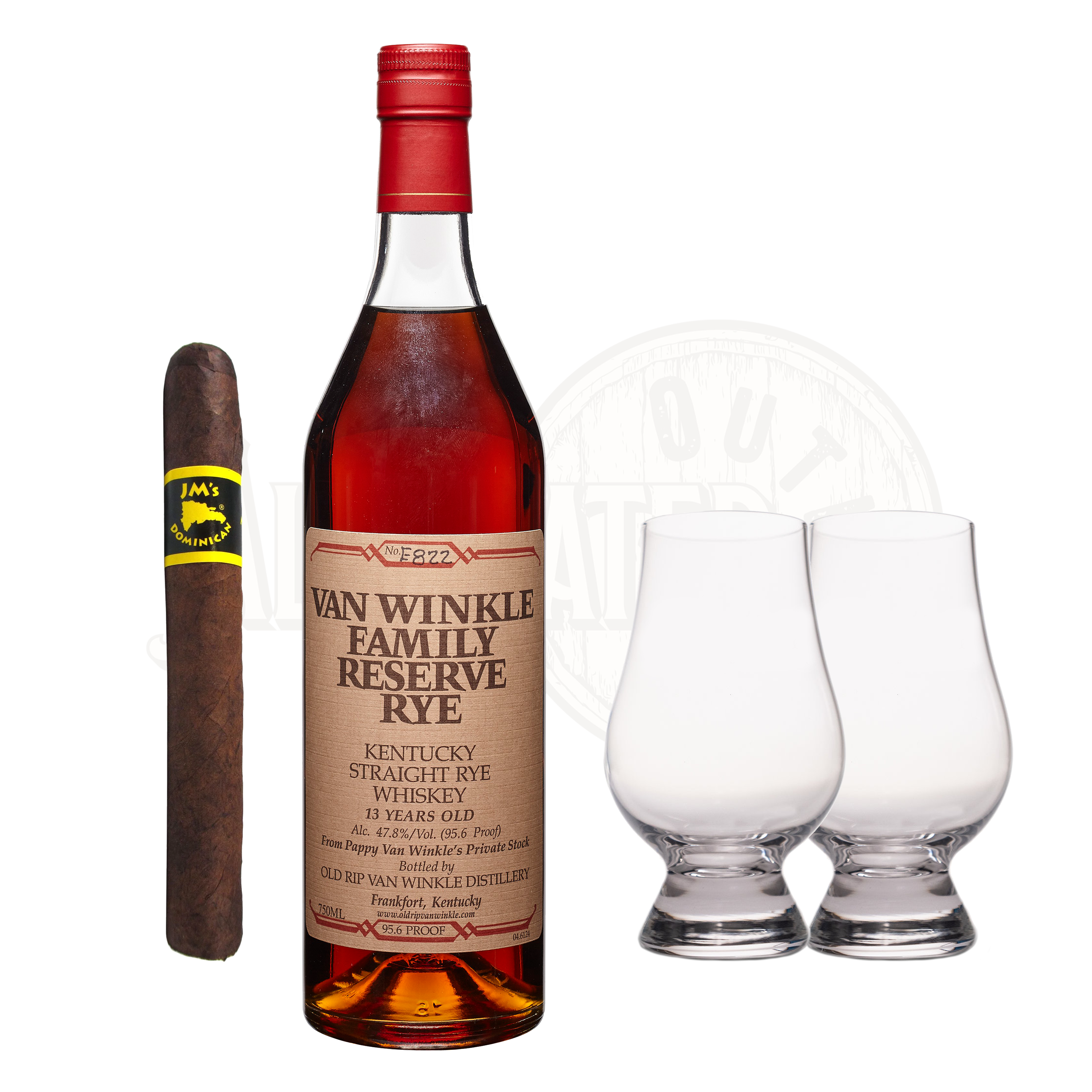 Pappy Van Winkle Rye Bourbon with Glencairn Set & Cigar Bundle