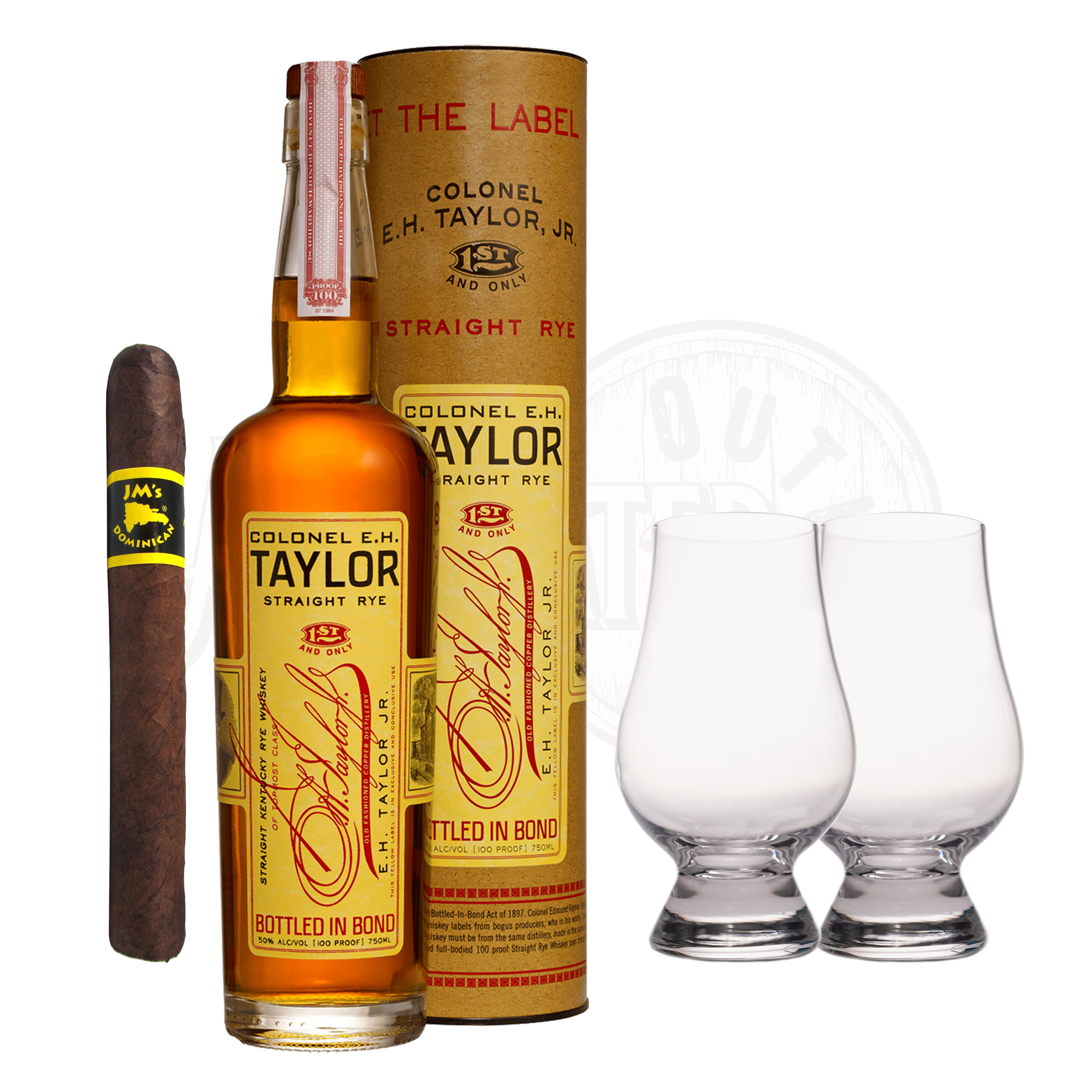 E.H. Taylor Straight Rye Bourbon with Glencairn Set & Cigar Bundle