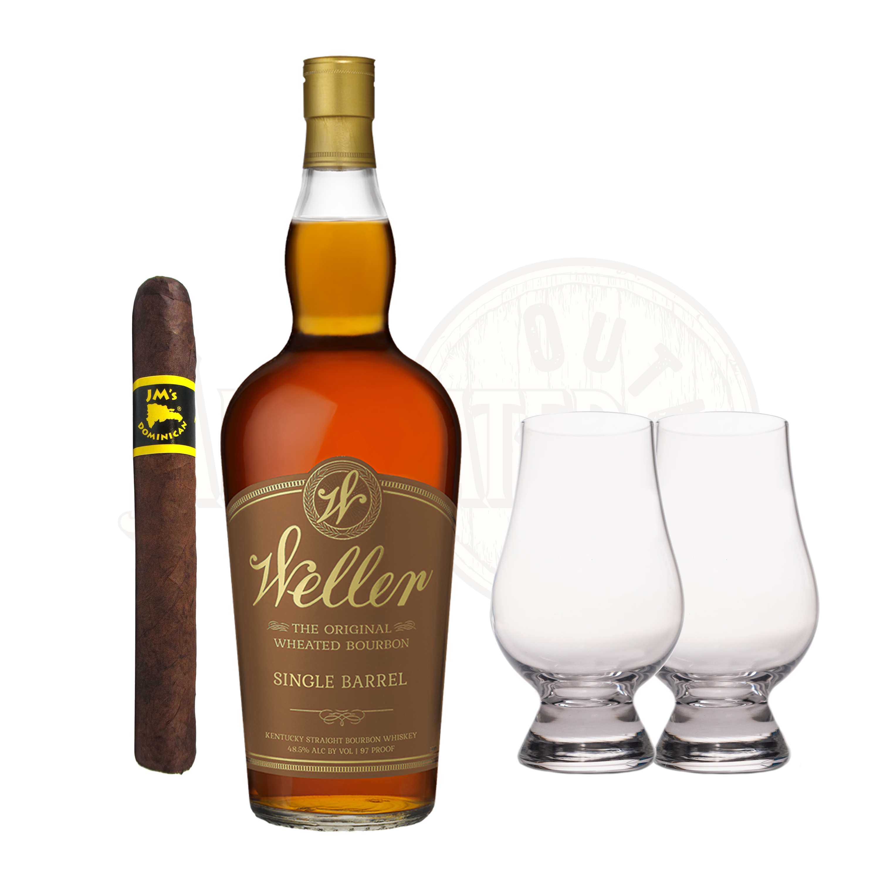 W.L. Weller Single Barrel Bourbon with Glencairn Set & Cigar Bundle