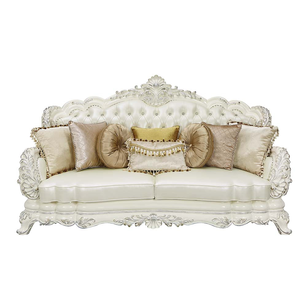 ACME Adara White PU & Antique White Finish Sofa Model LV01224
