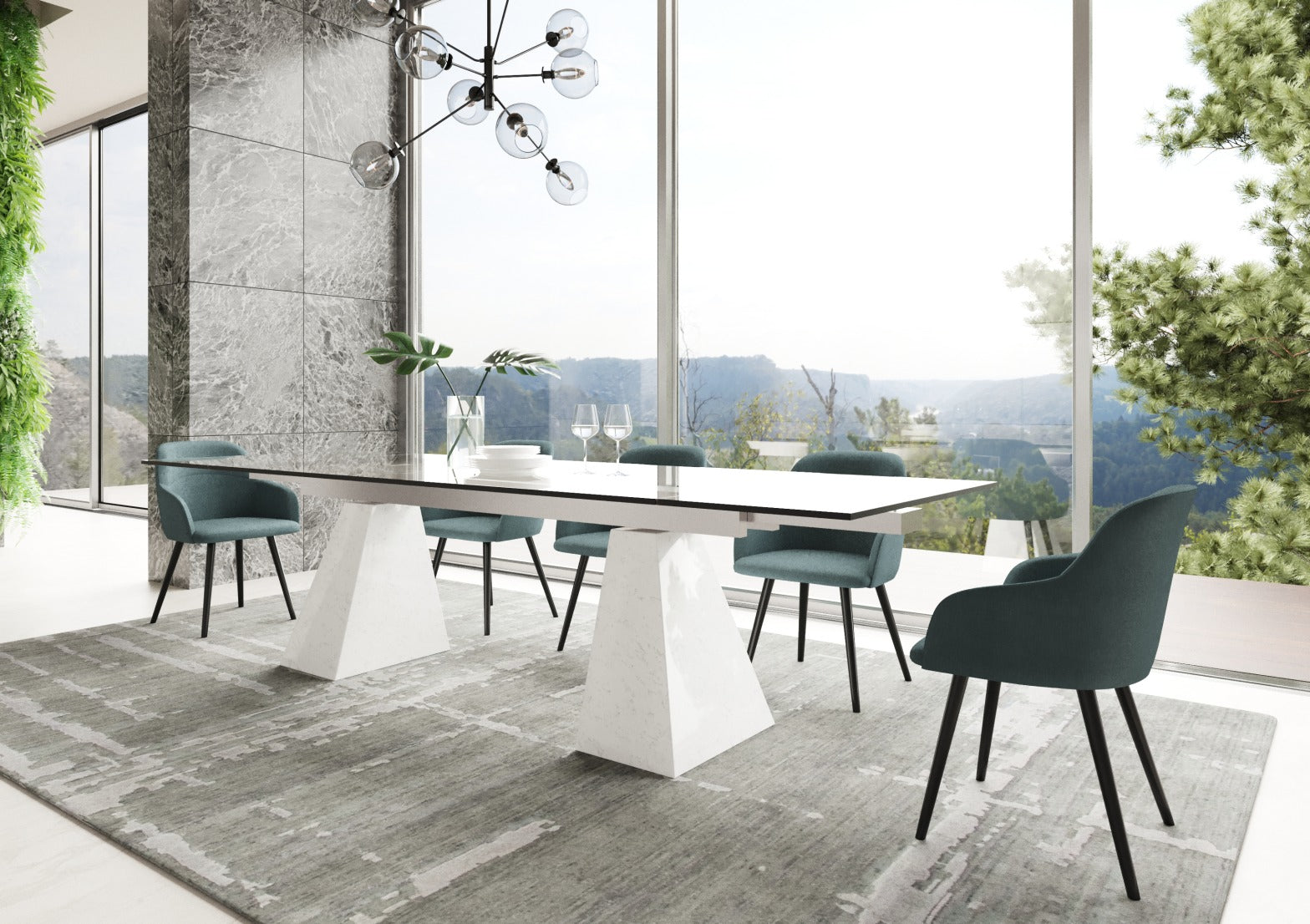 Modrest Latrobe Modern Extendable Quartz Stone & Glass Dining Table