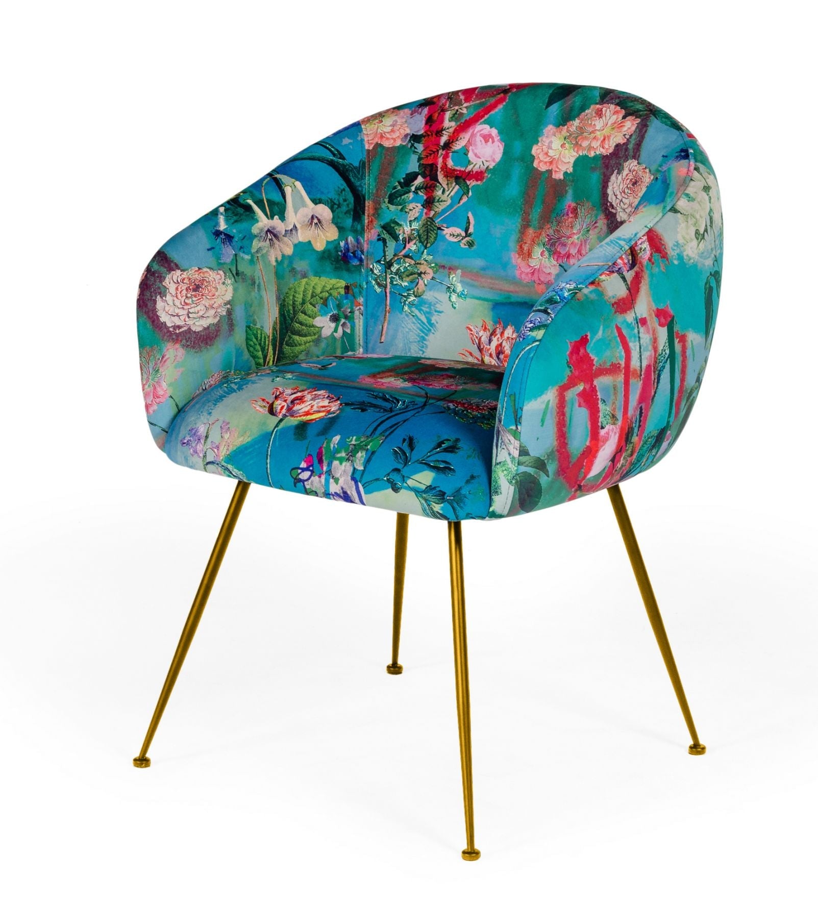 Modrest Roxann Contemporary Floral Velvet Gold Dining Chair