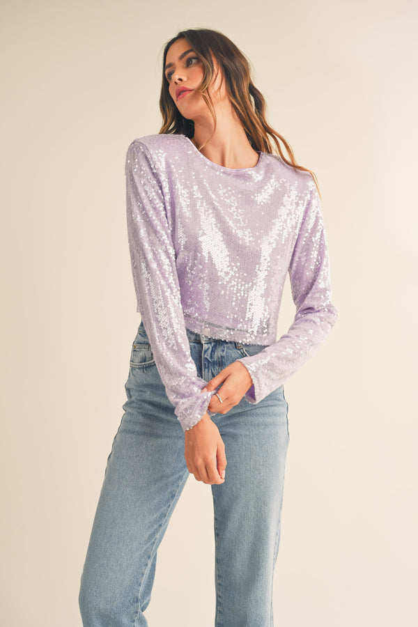 Mable Pearl Embellished Sequin Crop Top