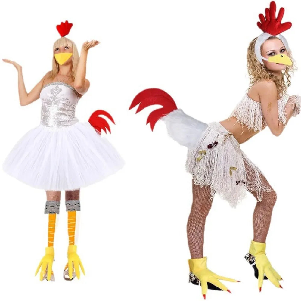 Chicken Costume Set Chicken Headband Tail Nose Gloves Tutu Skirt Socks for Women Halloween Rooster Dress up Thanksgiving Outfit Good Vibrations