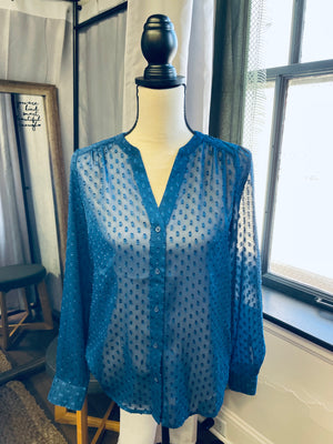 Banana Republic Classic Fit Sheer Navy Blouse (XS) - BinxBerry Consignment