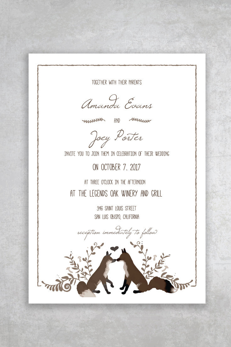 Fox Printable DIY Wedding Invitation Template - Alchemie Press