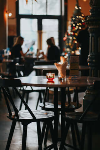 The inside of a cafe at Christmas time