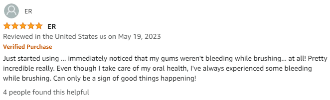 Strong Jaw Gum Restore Five Star review: Just started using ... immediately noticed that my gums weren't bleeding while brushing... at all! Pretty incredible really. Even though I take care of my oral health, I've always experienced some bleeding while brushing. Can only be a sign of good things happening!