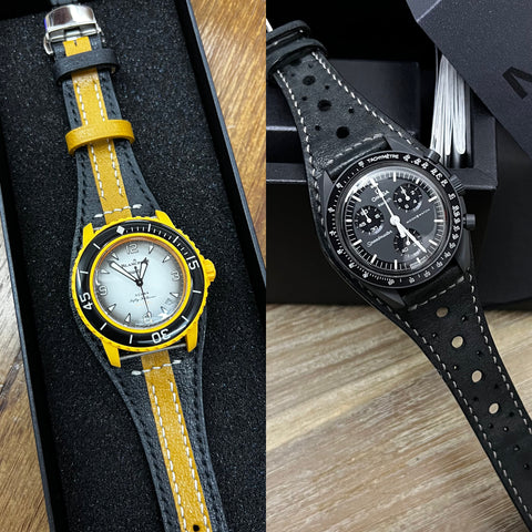 Swatch x Omega, Swatch x Blancpain watch, Leather Watch Strap, Handmade Watch Straps, Moonswatch, Bioceramic Watch, Swatch Group, Watch Strap 20mm, Watch Straps 22mm, Apple Watch, Smart Watch Band