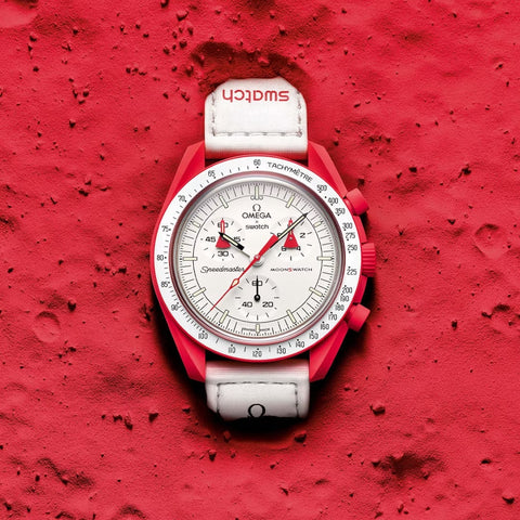 Swatch x Omega Moonwatch in Mission to Mars - Wristwatch band, Swatch Red and white outlook