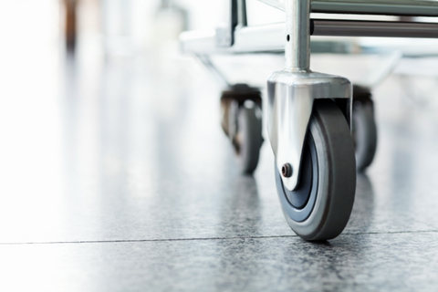 close up of industrial trolley wheel and castor