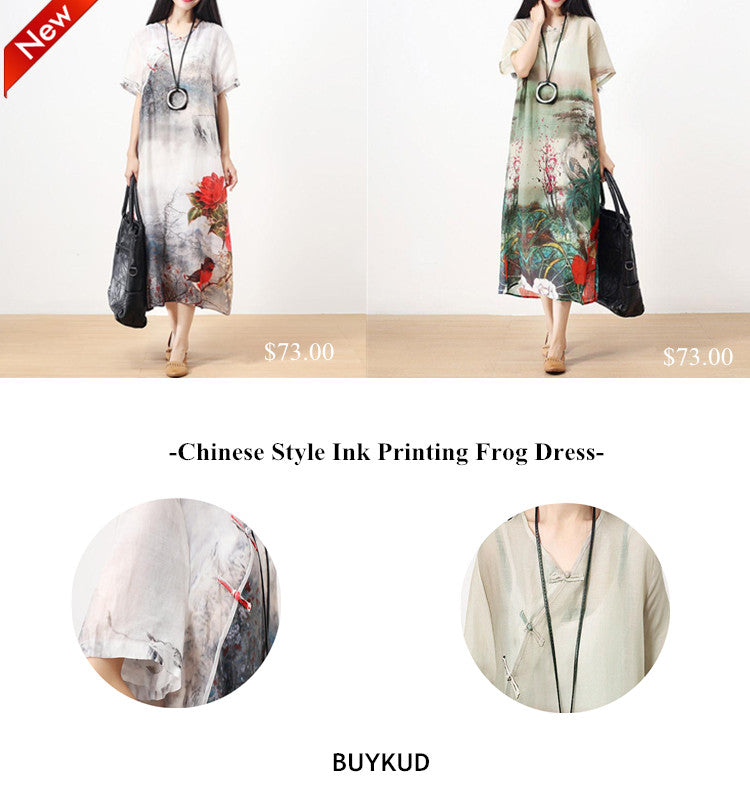 1 Chinese Style Ink Printing Frog Dress