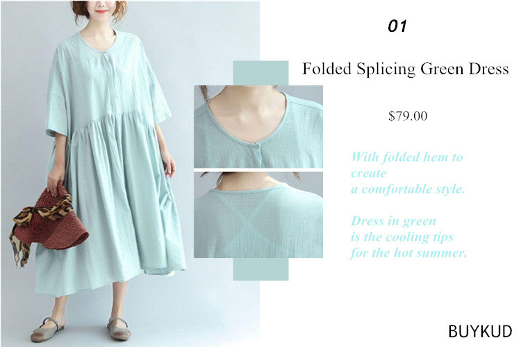 1 Folded Splicing Green Dress