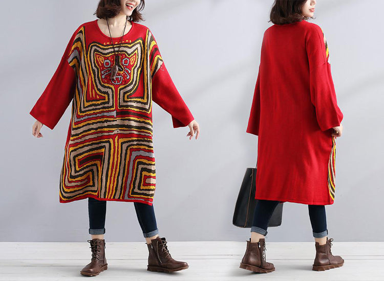 1 Damen Herbst lockerer exotischer bunter Pullover mit langen Ärmeln