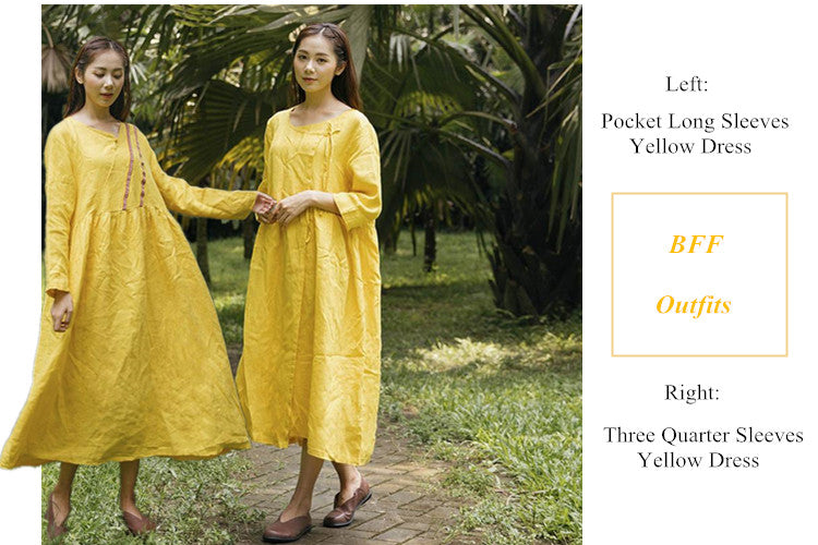 2 Three Quarter or Long Sleeves Yellow Dress