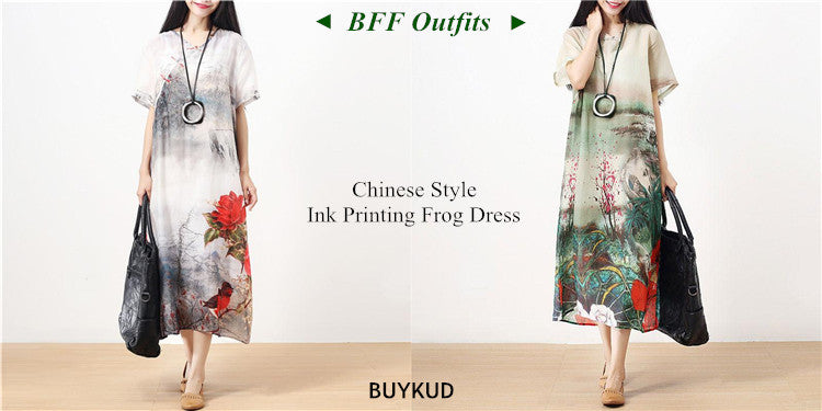 4 Chinese Style Ink Printing Frog Dress