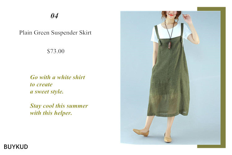 4 Plain Green Suspender Skirt