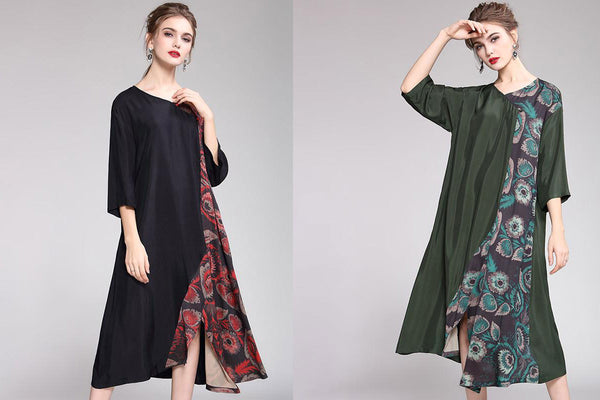 Stylish Asymmetric Print Three Quarter Sleeve Dress