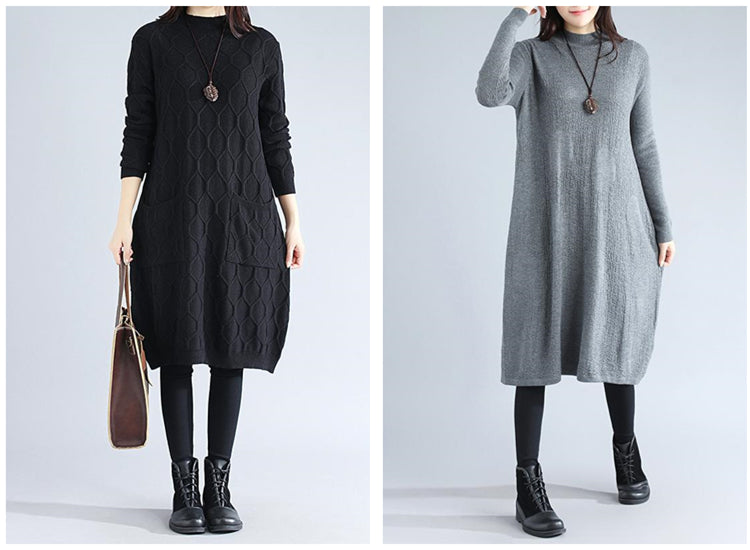  Jacquard Long Sleeves Loose Sweater Dress