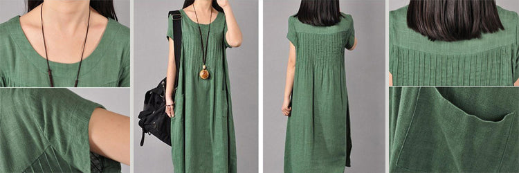 Women Cotton Linen Loose Fitting Dress